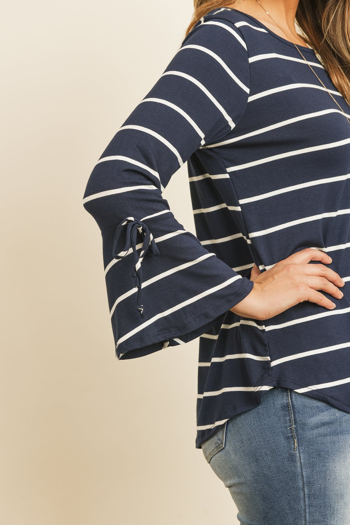 Stripe Flutter Sleeve Tie Top
