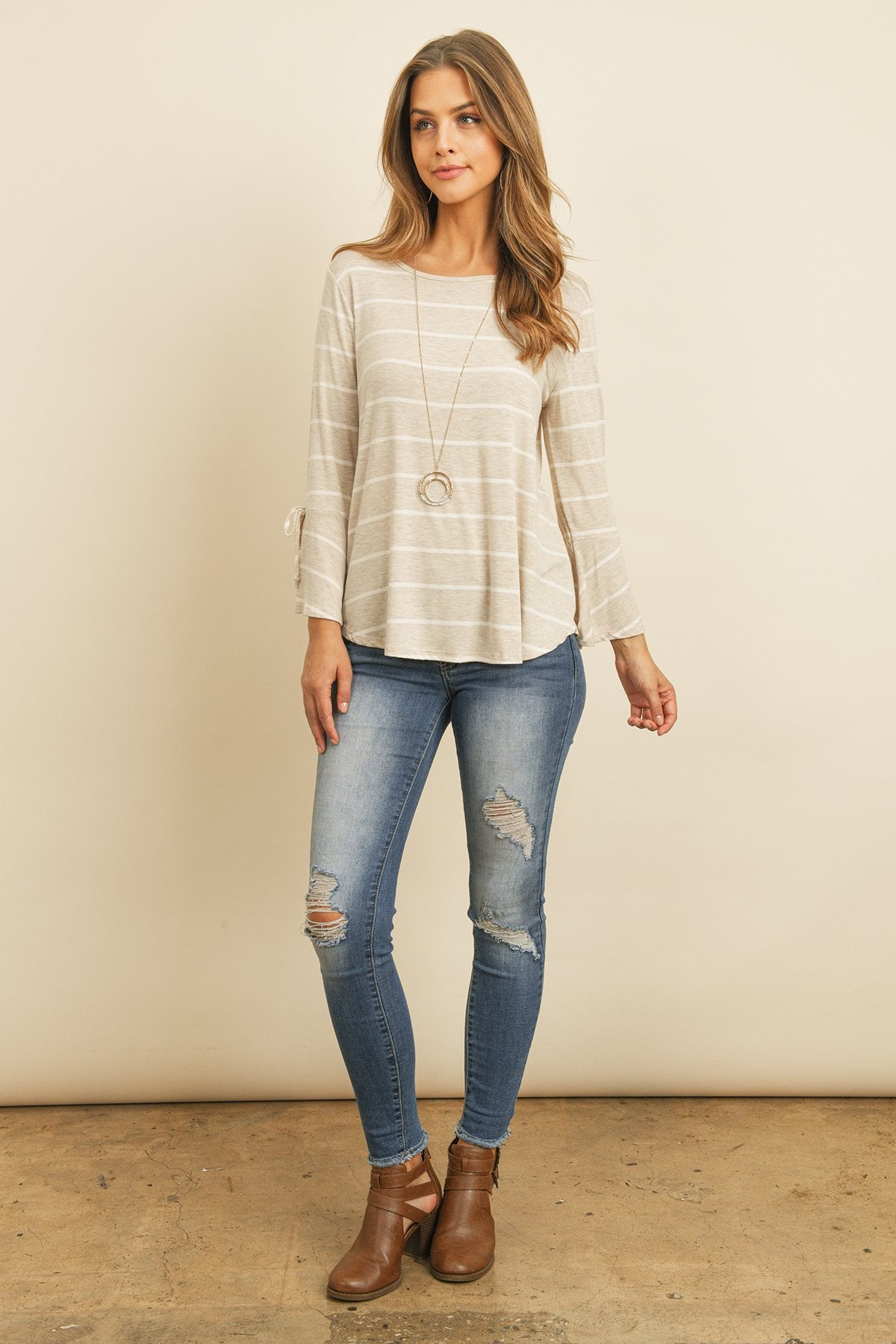 Stripe Flutter Sleeve Tie Top