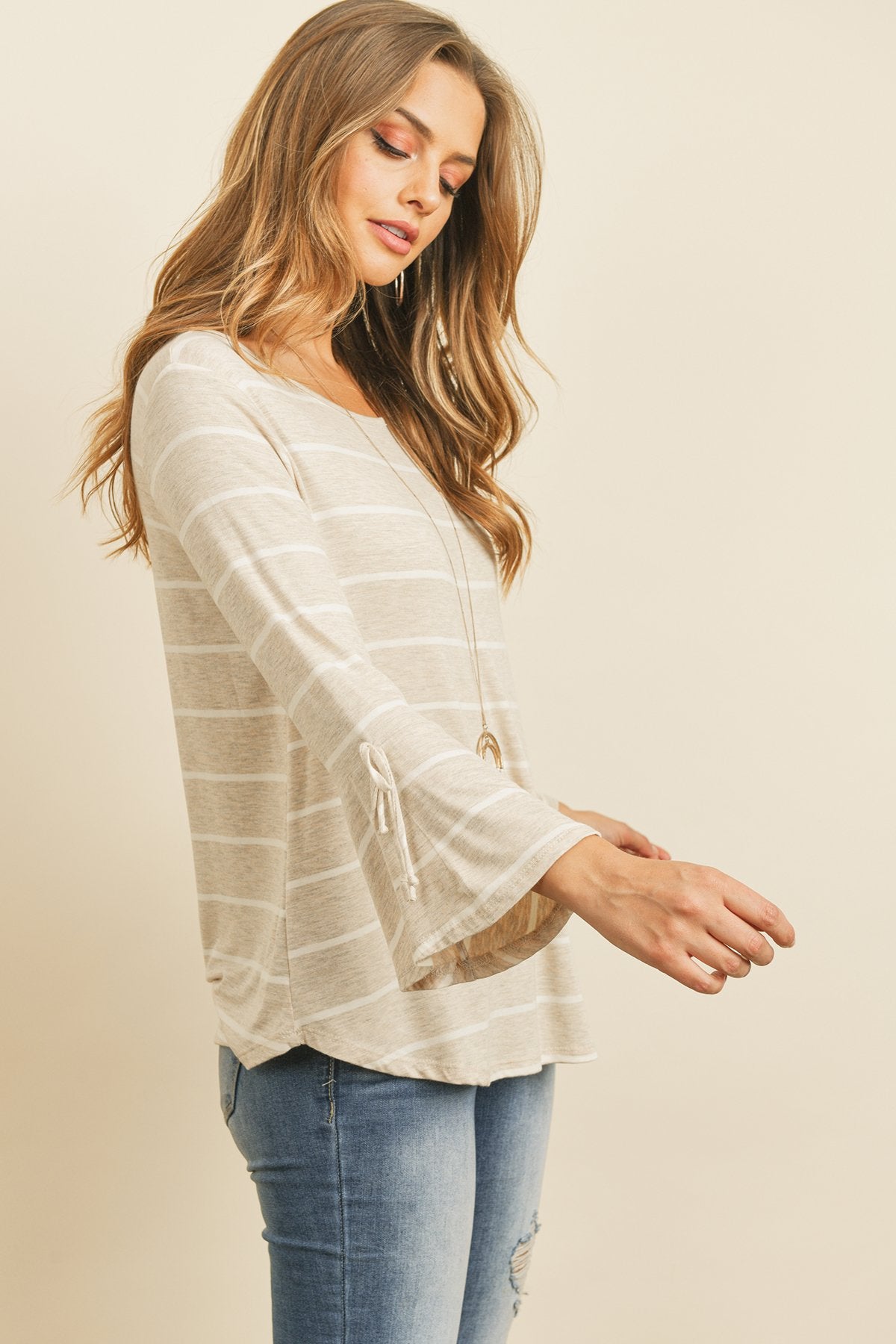Stripe Flutter Sleeve Tie Top