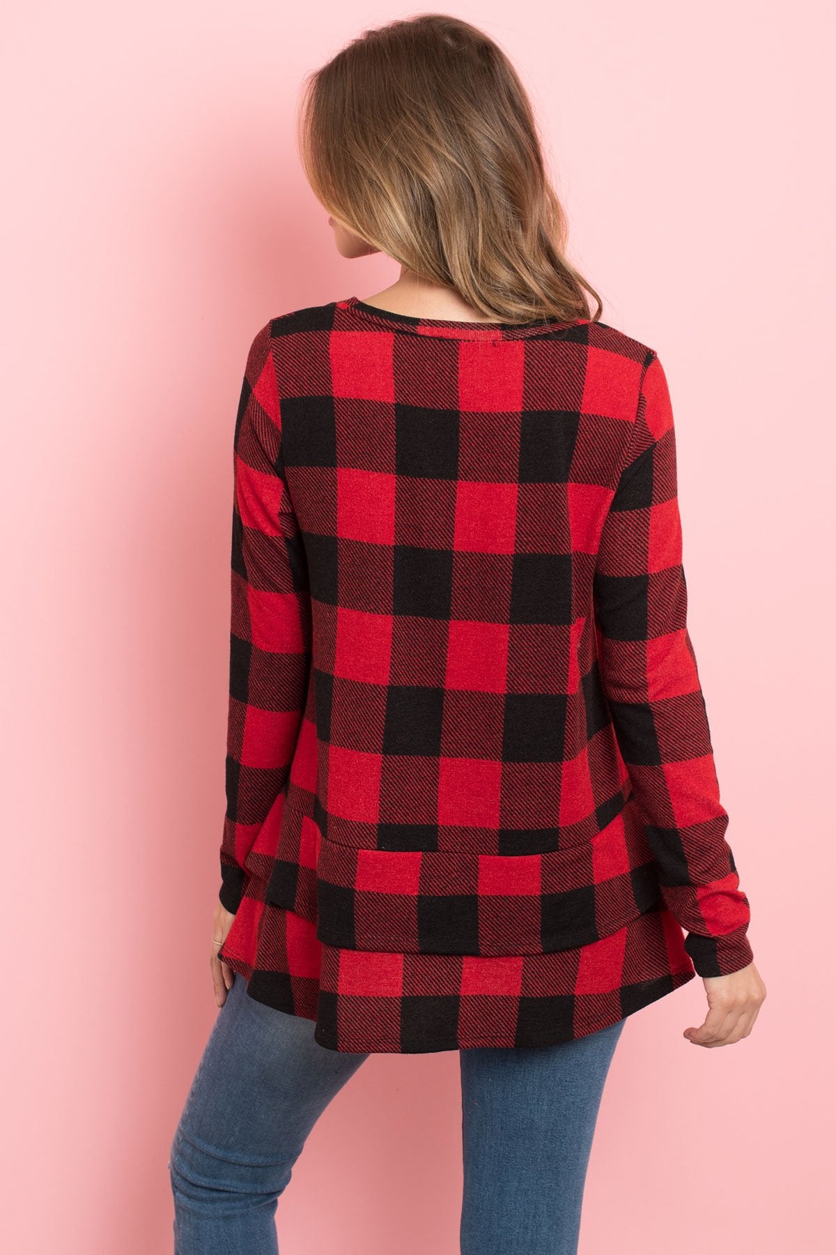 Plaid Long Sleeves Layered Ruffle Hem Top