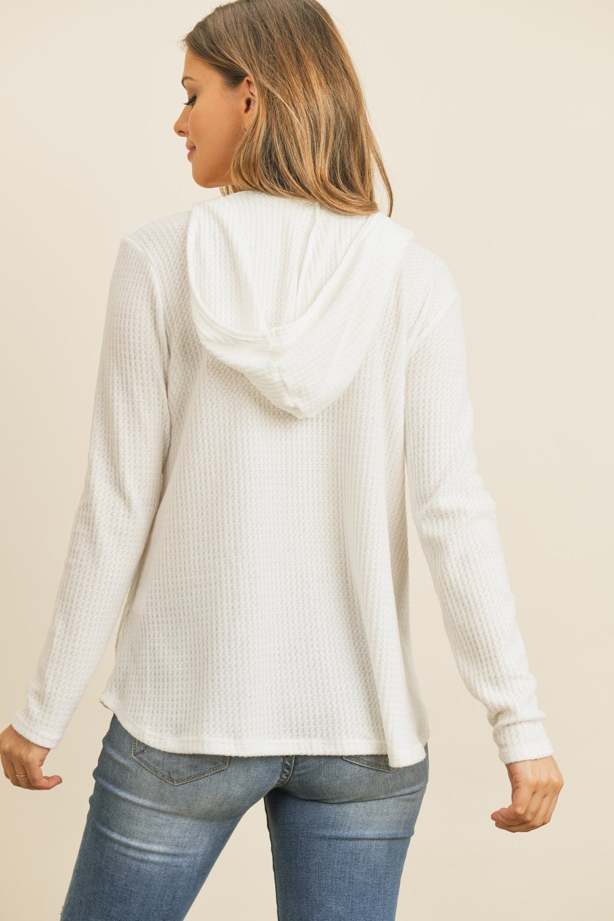 V-Neck Long Sleeved Waffle Top