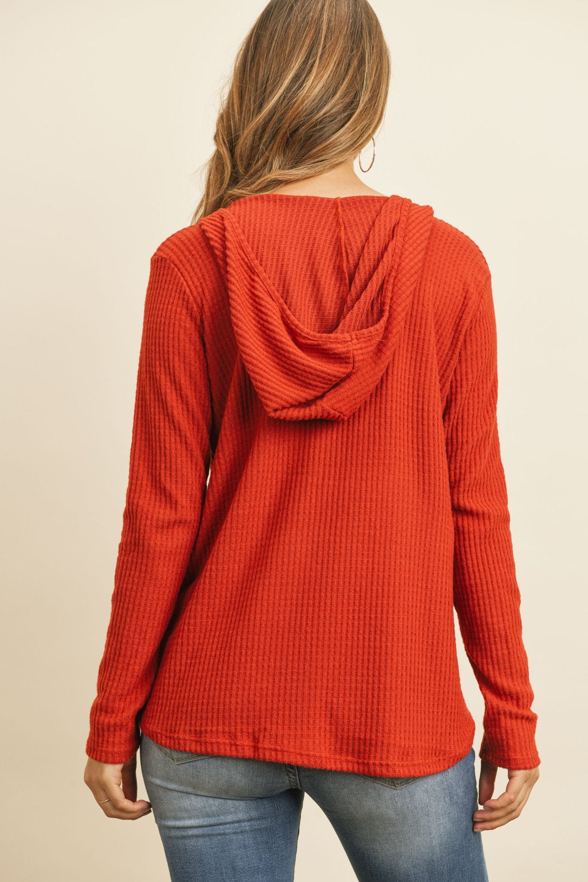 V-Neck Long Sleeved Waffle Top