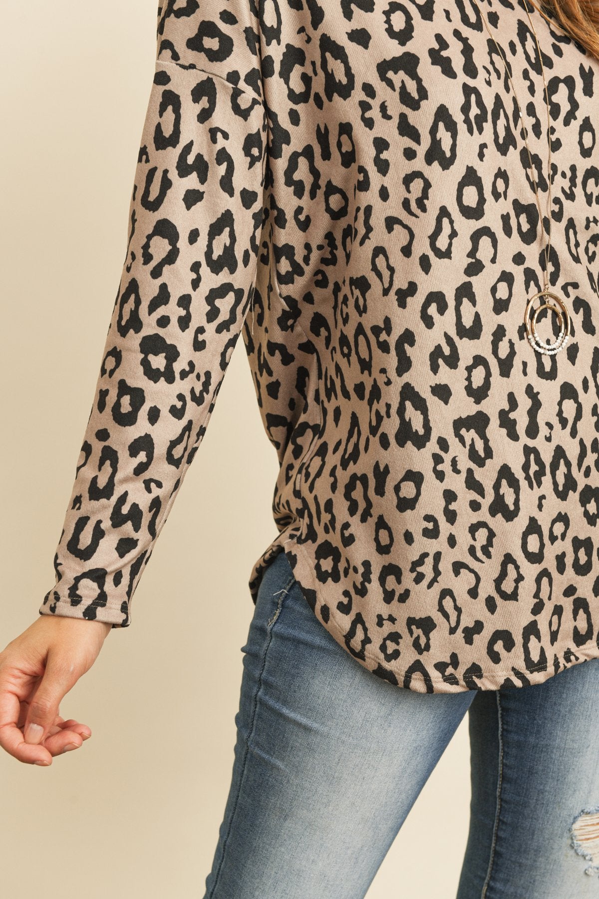 Long Sleeve Animal Print Rounded Hem Top