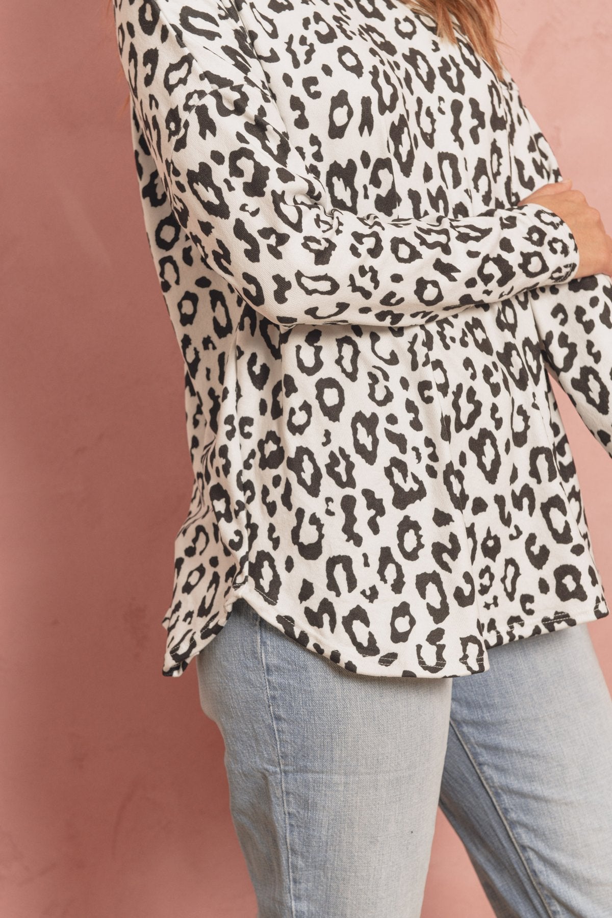 Long Sleeve Animal Print Rounded Hem Top