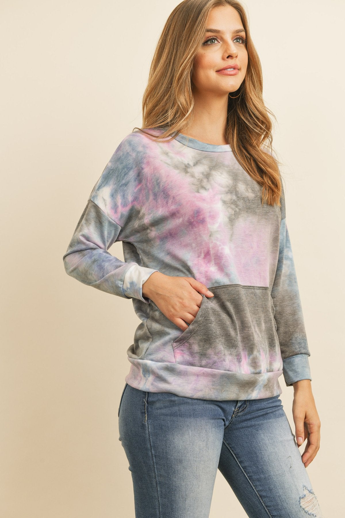French Terry Tie Dye Pullover With Kangaroo Pockets