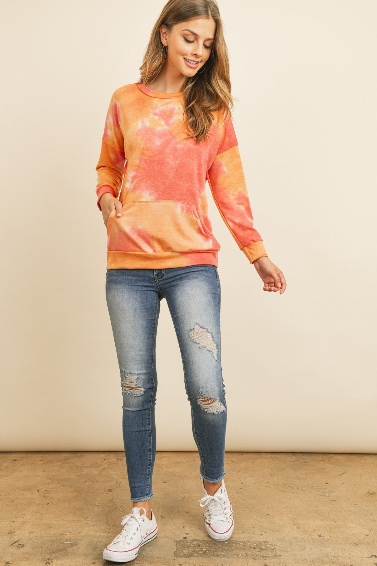 French Terry Tie Dye Pullover With Kangaroo Pockets