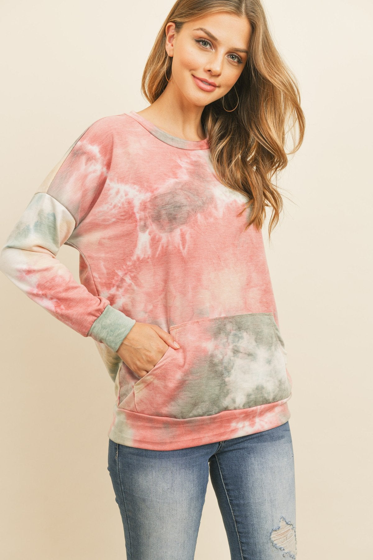 French Terry Tie Dye Pullover With Kangaroo Pockets