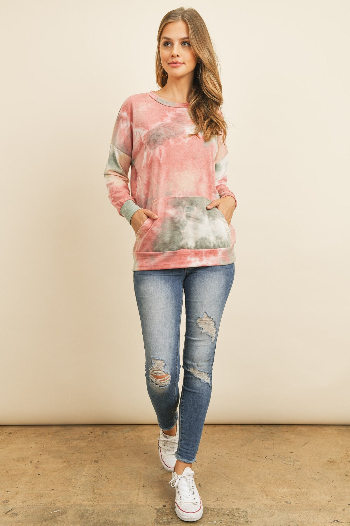 French Terry Tie Dye Pullover With Kangaroo Pockets