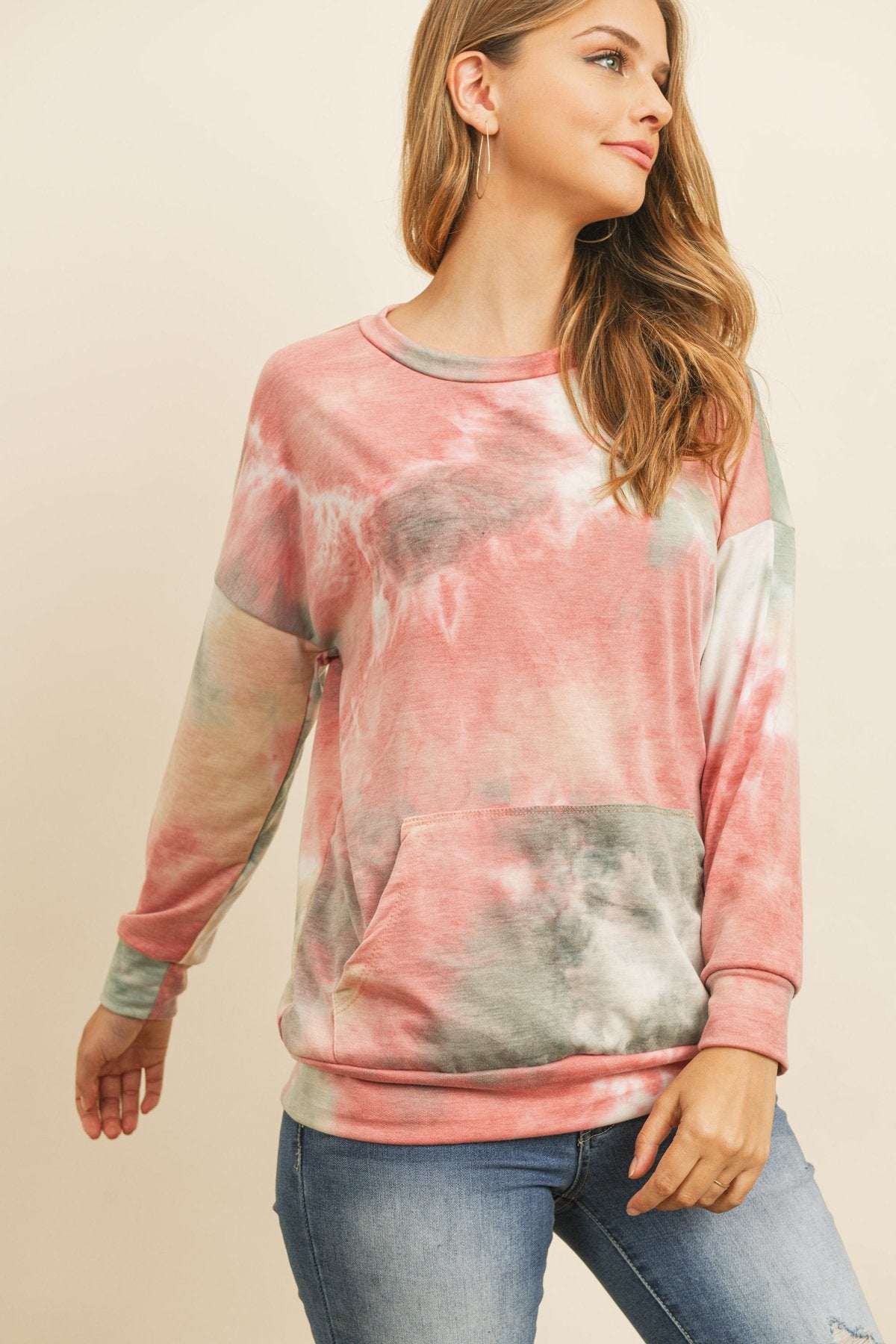 French Terry Tie Dye Pullover With Kangaroo Pockets