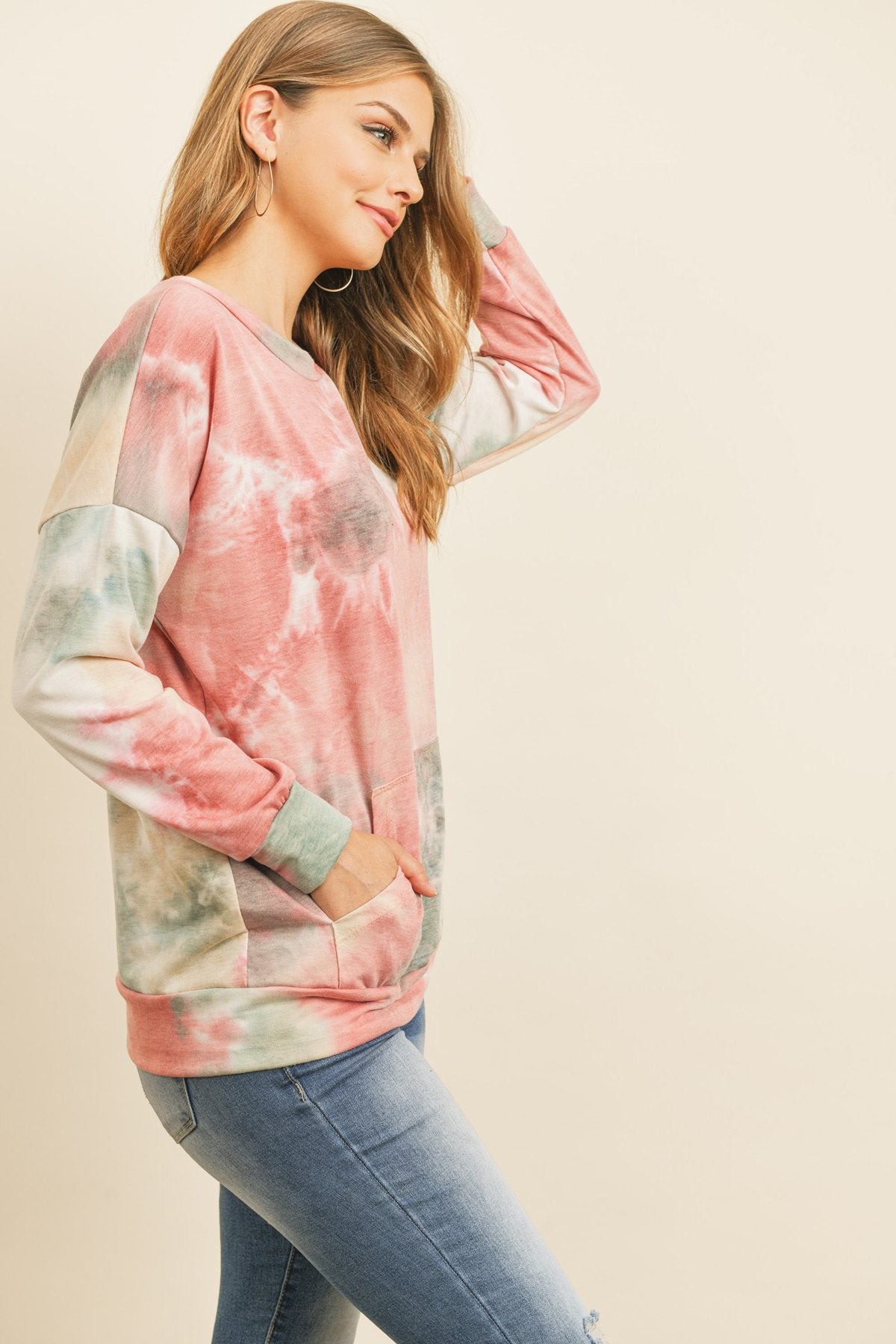 French Terry Tie Dye Pullover With Kangaroo Pockets