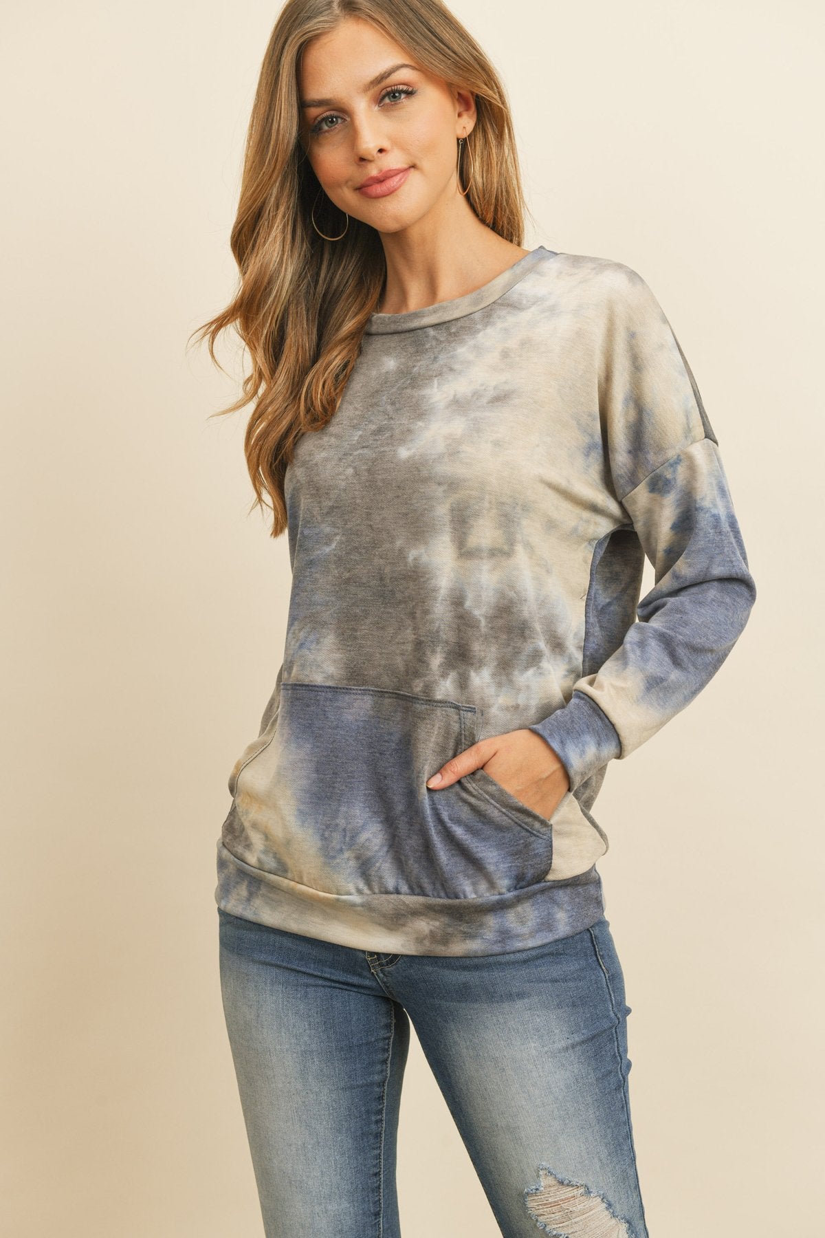 French Terry Tie Dye Pullover With Kangaroo Pockets
