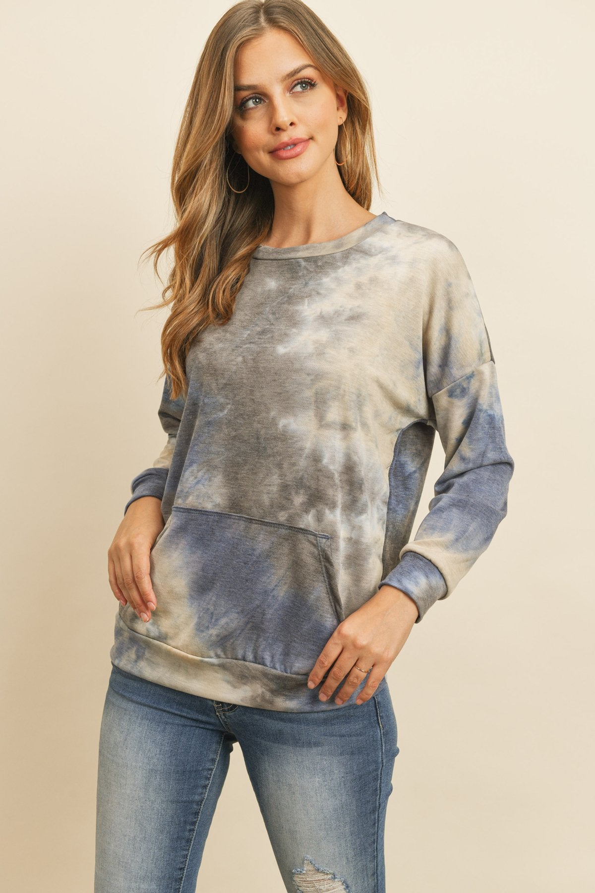 French Terry Tie Dye Pullover With Kangaroo Pockets