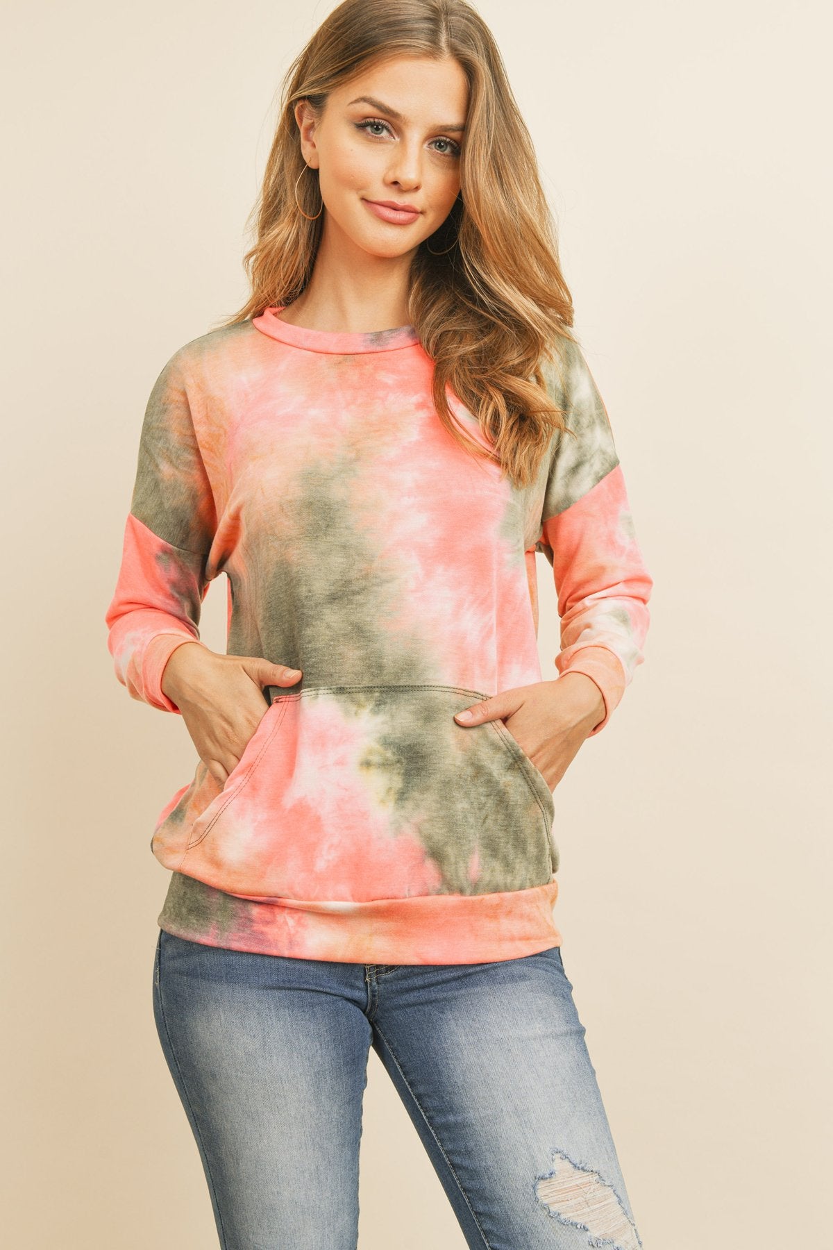 French Terry Tie Dye Pullover With Kangaroo Pockets