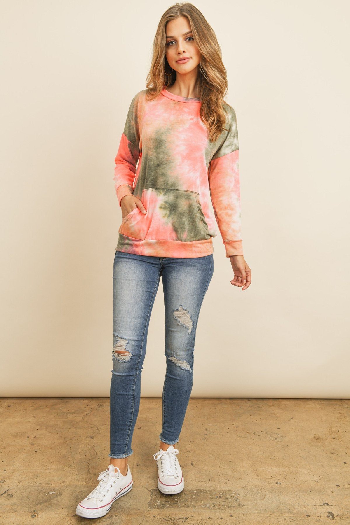French Terry Tie Dye Pullover With Kangaroo Pockets