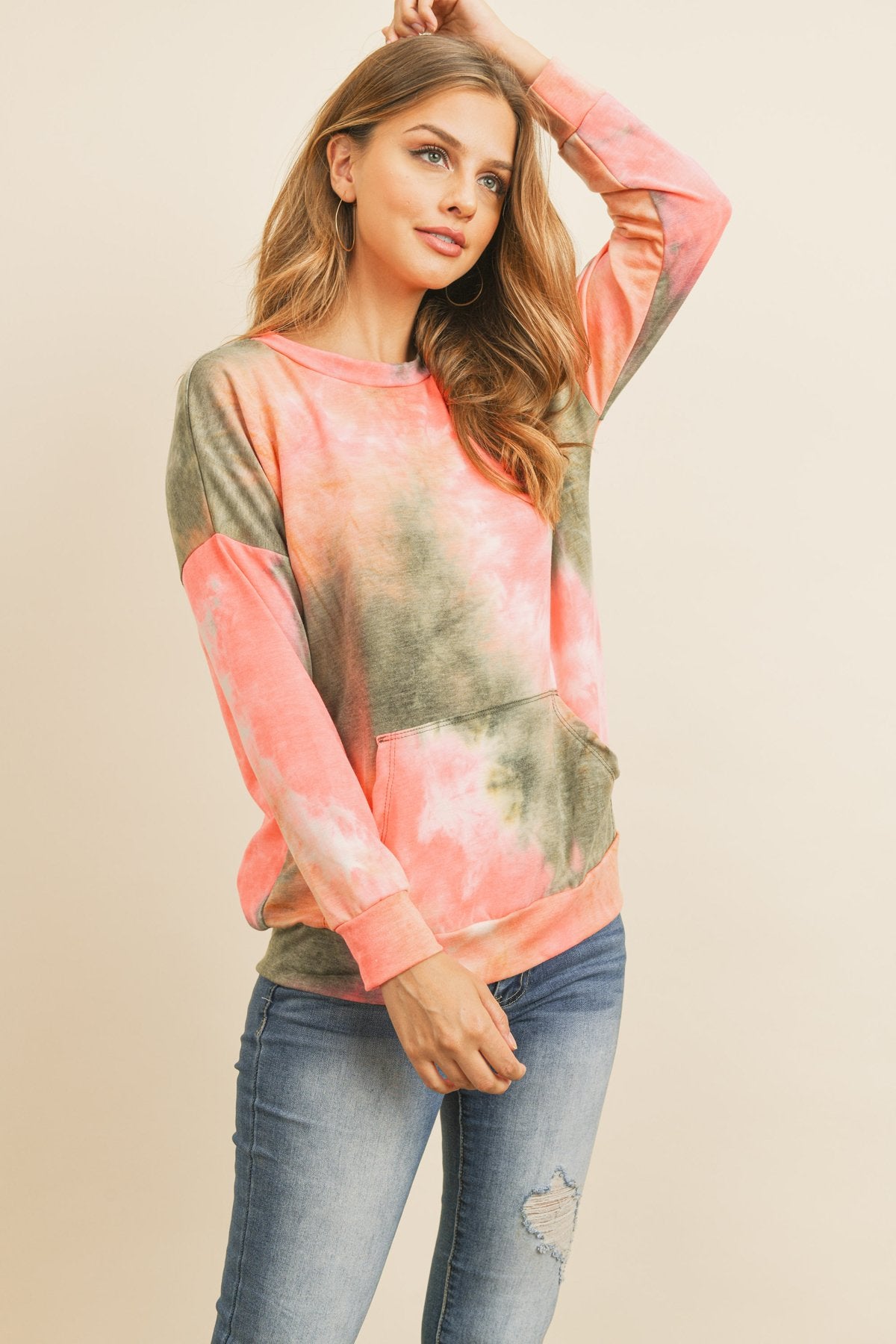 French Terry Tie Dye Pullover With Kangaroo Pockets