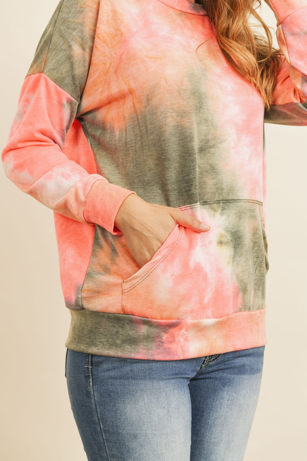 French Terry Tie Dye Pullover With Kangaroo Pockets