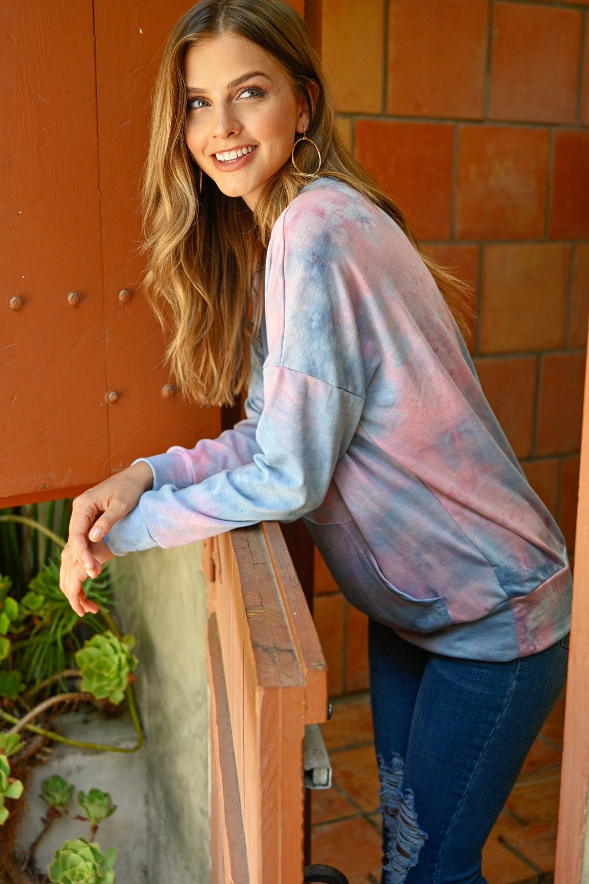 French Terry Tie Dye Pullover With Kangaroo Pockets