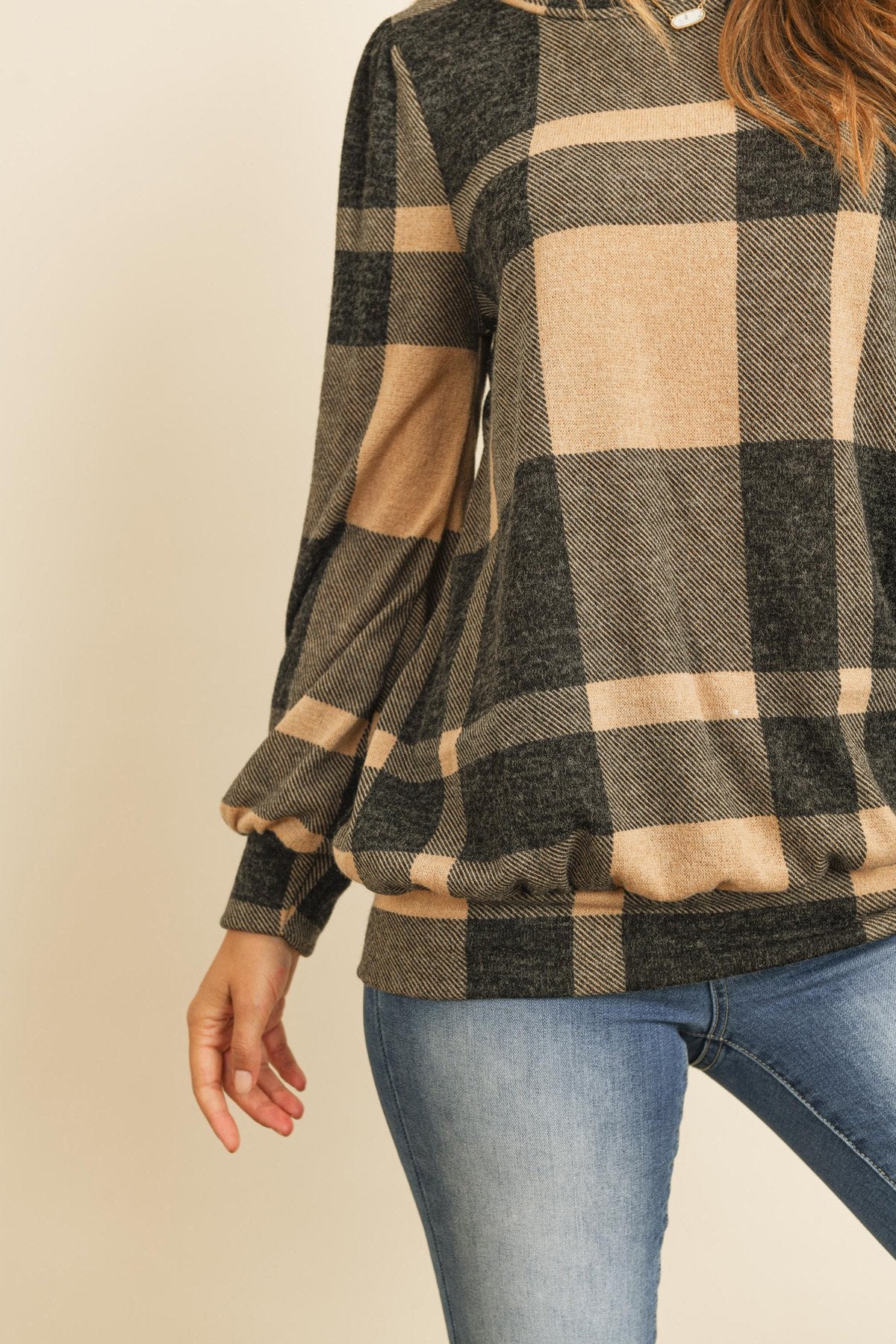 Plaid Round Neck Long Sleeve Top