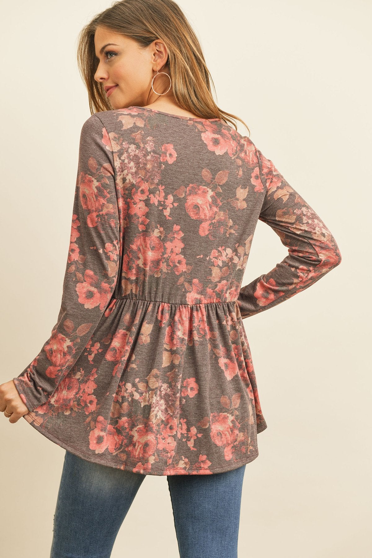Floral Long Sleeved Cinch Waist Lace Detail