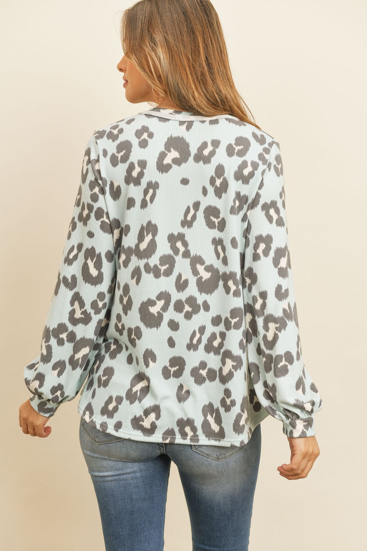 Button Front Long Sleeved Animal Print Top
