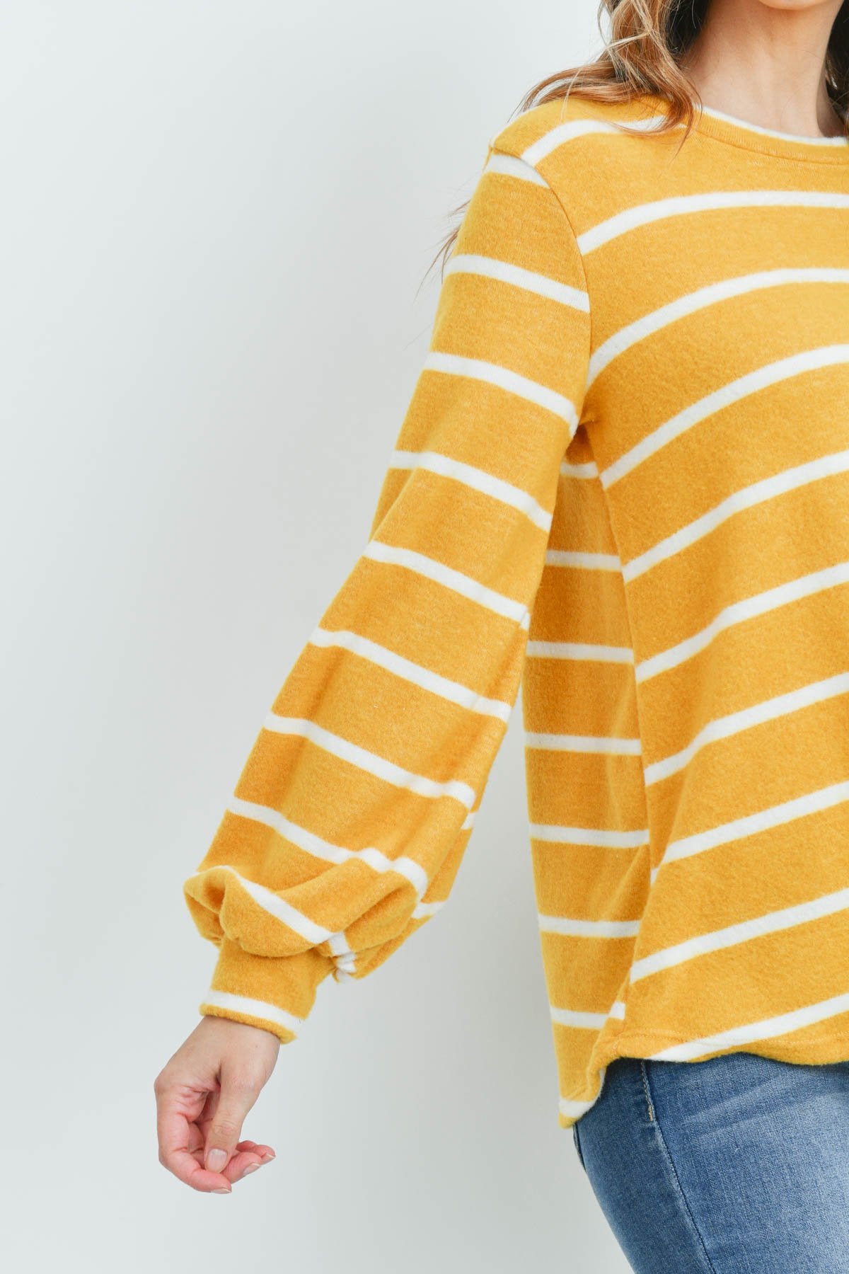 Striped Long Sleeved Round Neck Swing Top