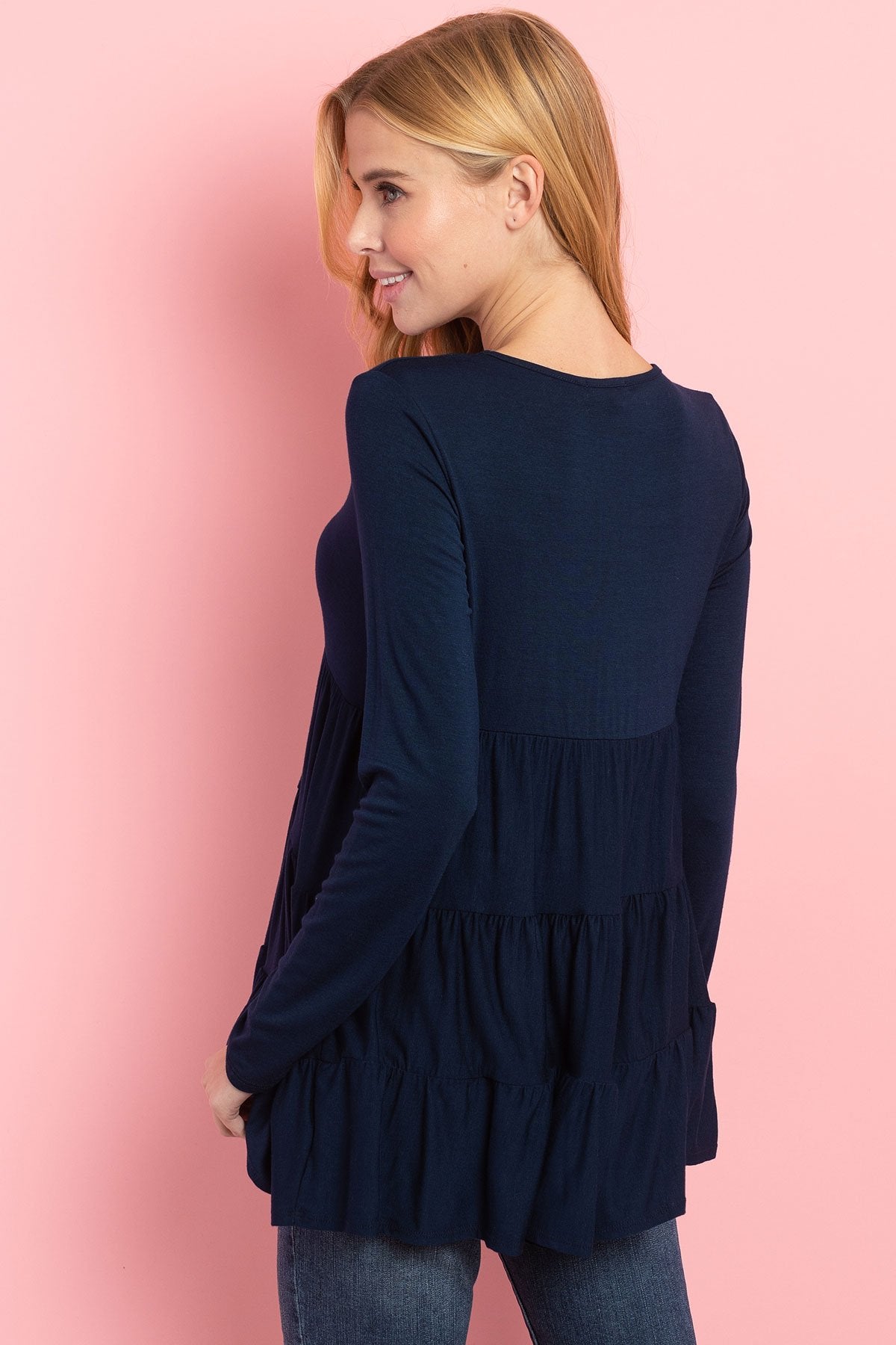 Solid Long Sleeves Tiered Ruffle Top