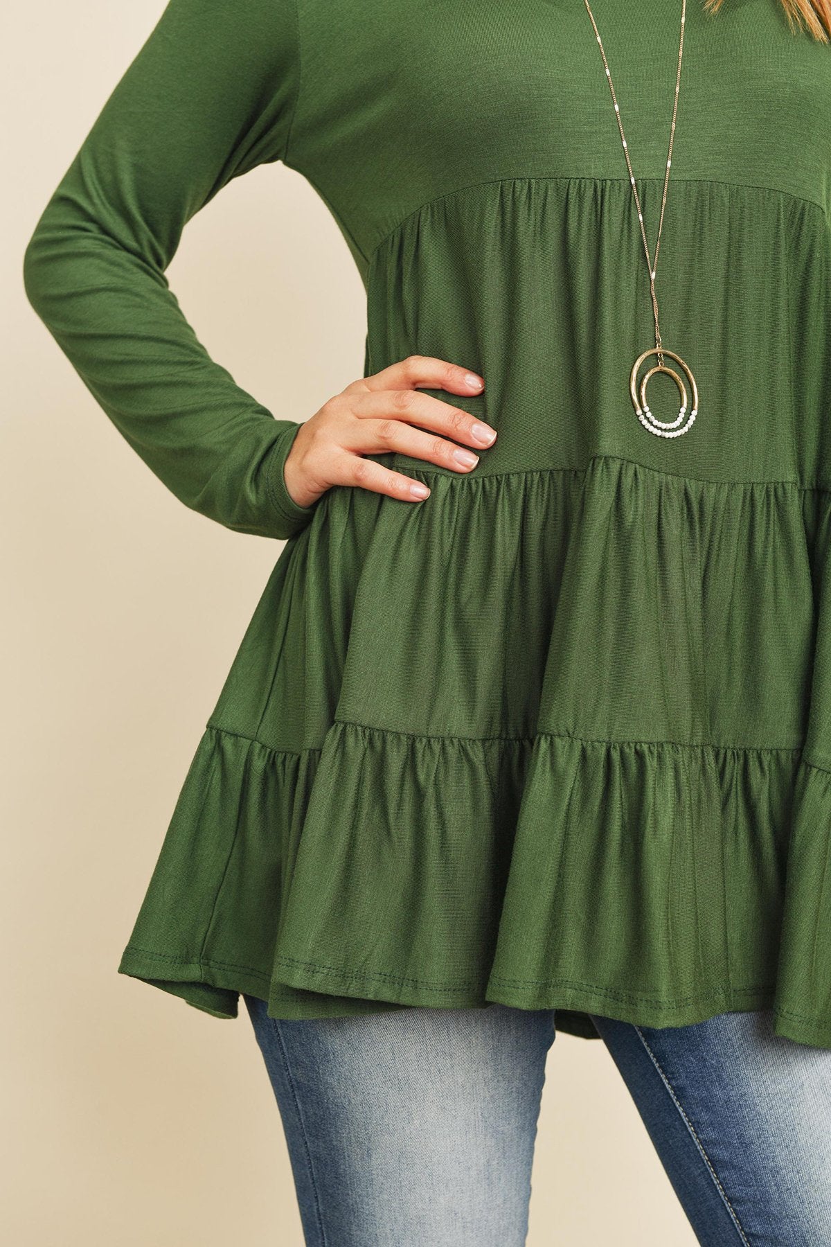 Solid Long Sleeves Tiered Ruffle Top