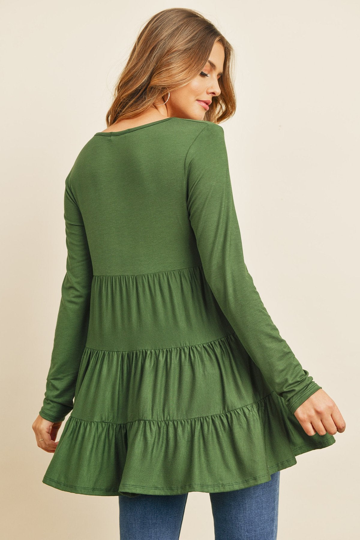Solid Long Sleeves Tiered Ruffle Top