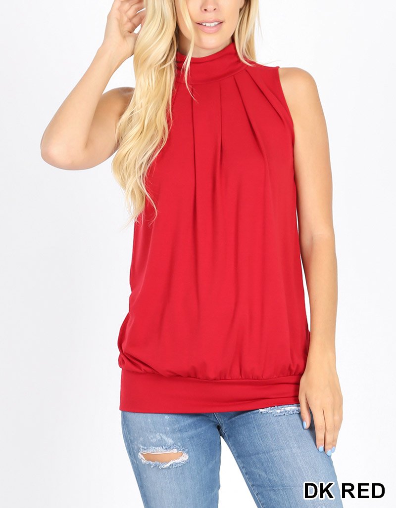 High Neck Pleated Top With Waistband