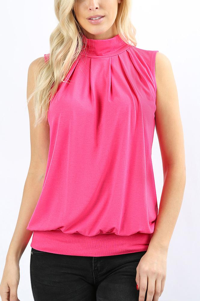 High Neck Pleated Top With Waistband