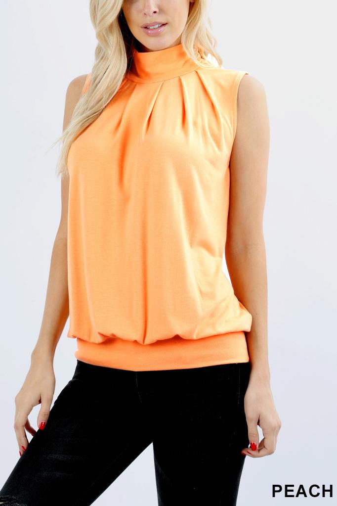 High Neck Pleated Top With Waistband