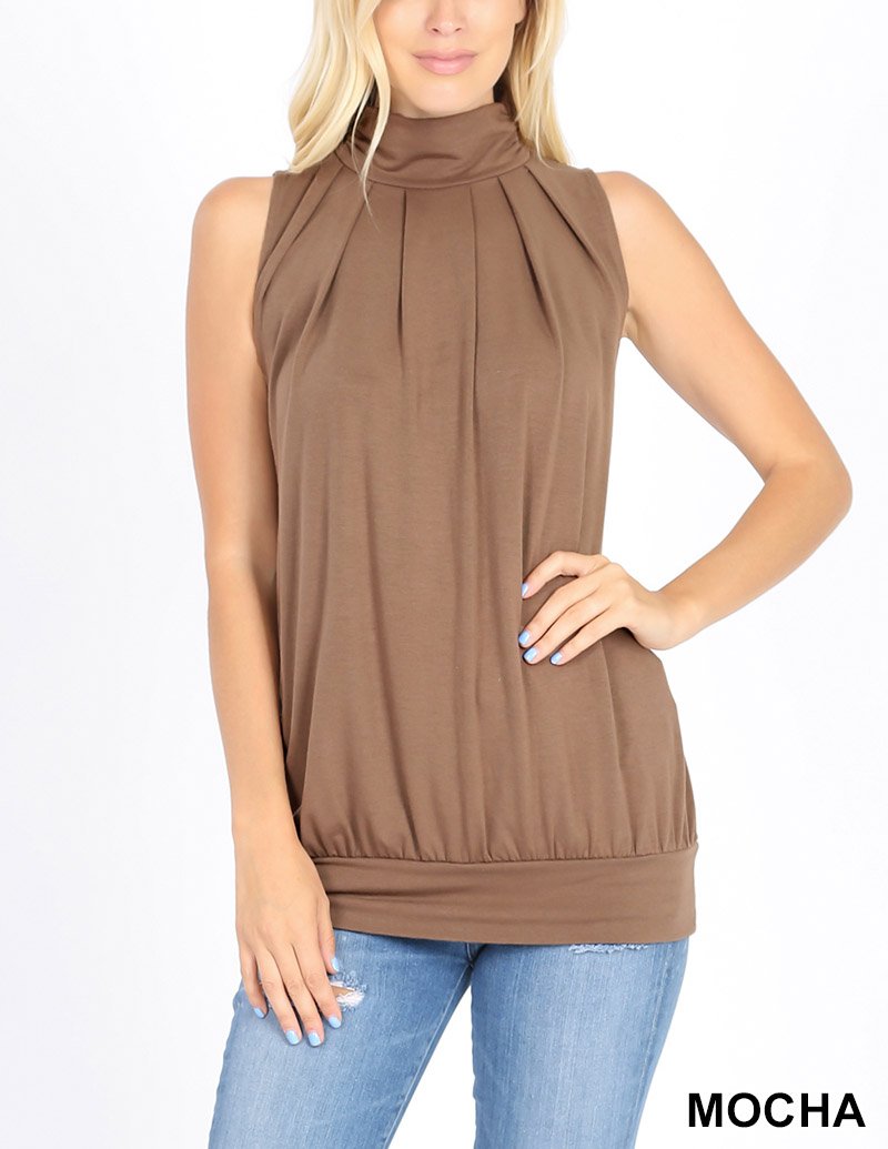 High Neck Pleated Top With Waistband