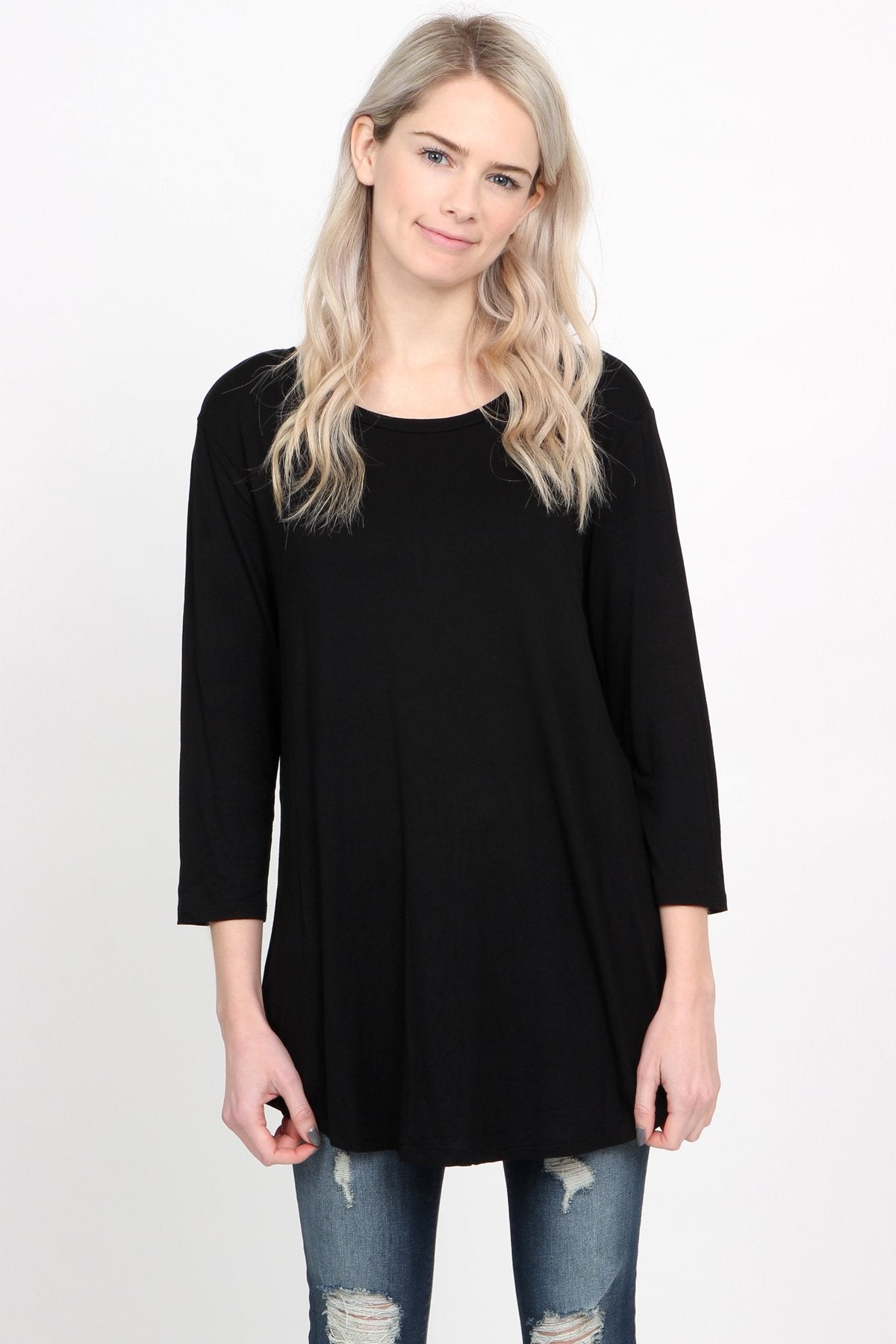 Premium 3/4 Sleeve Dolphin Hem Top