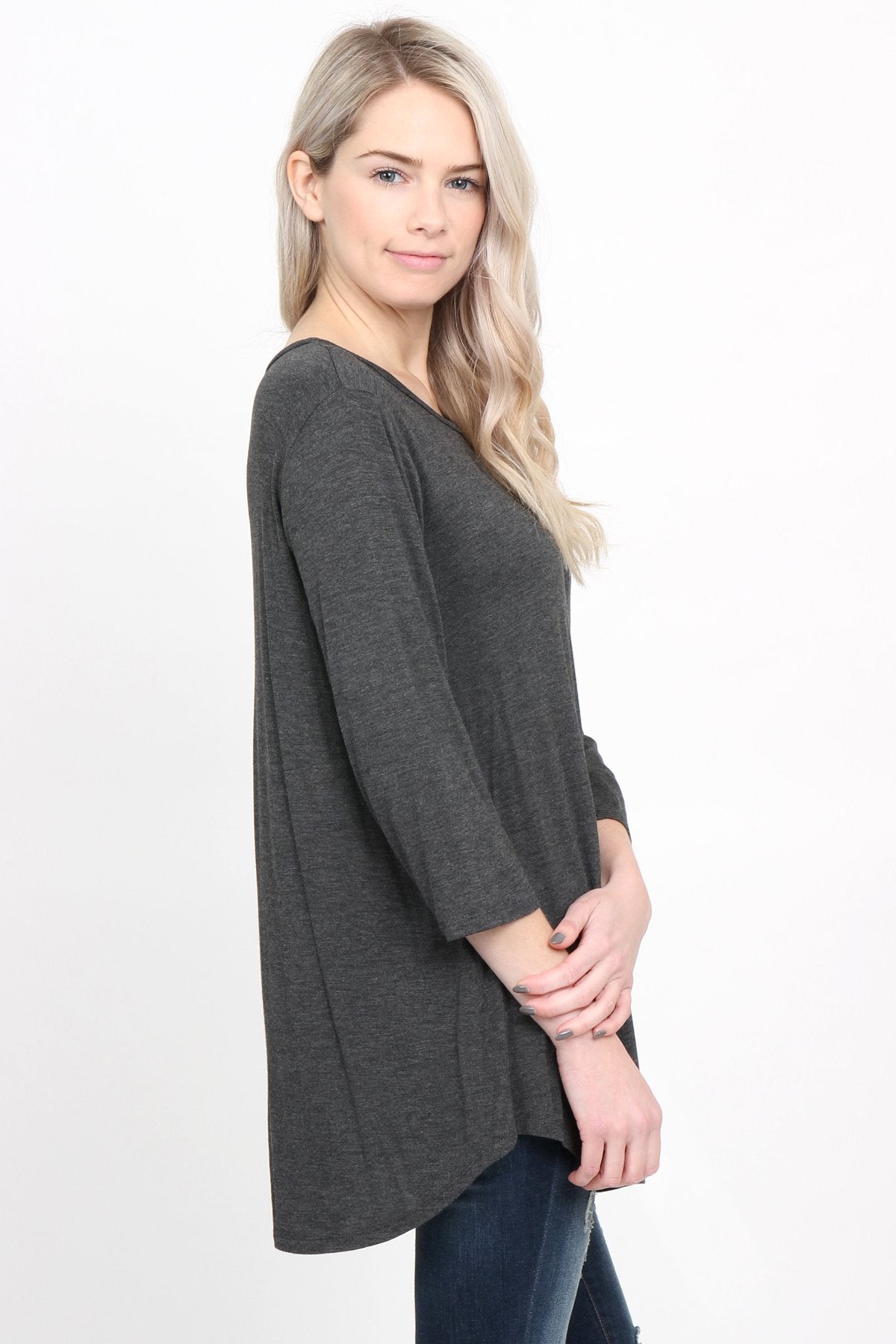 Premium 3/4 Sleeve Dolphin Hem Top