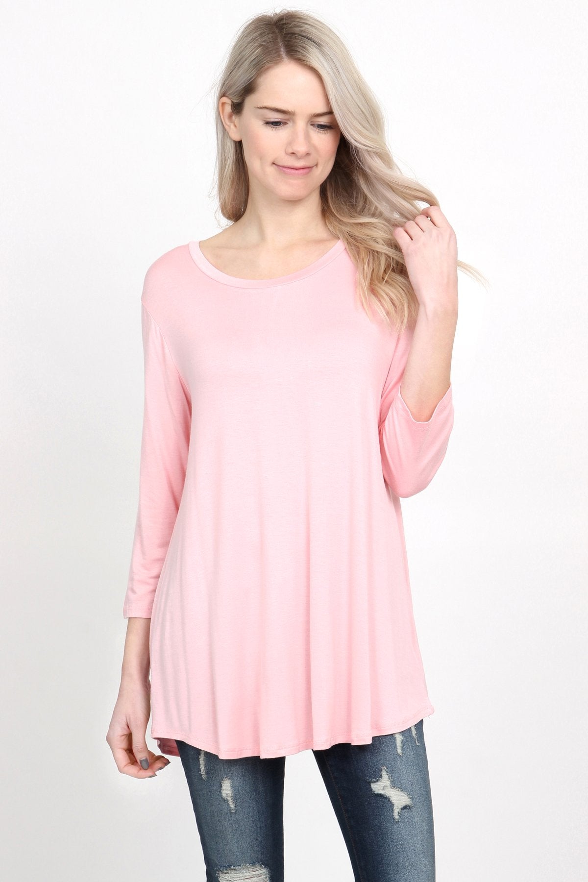 Premium 3/4 Sleeve Dolphin Hem Top