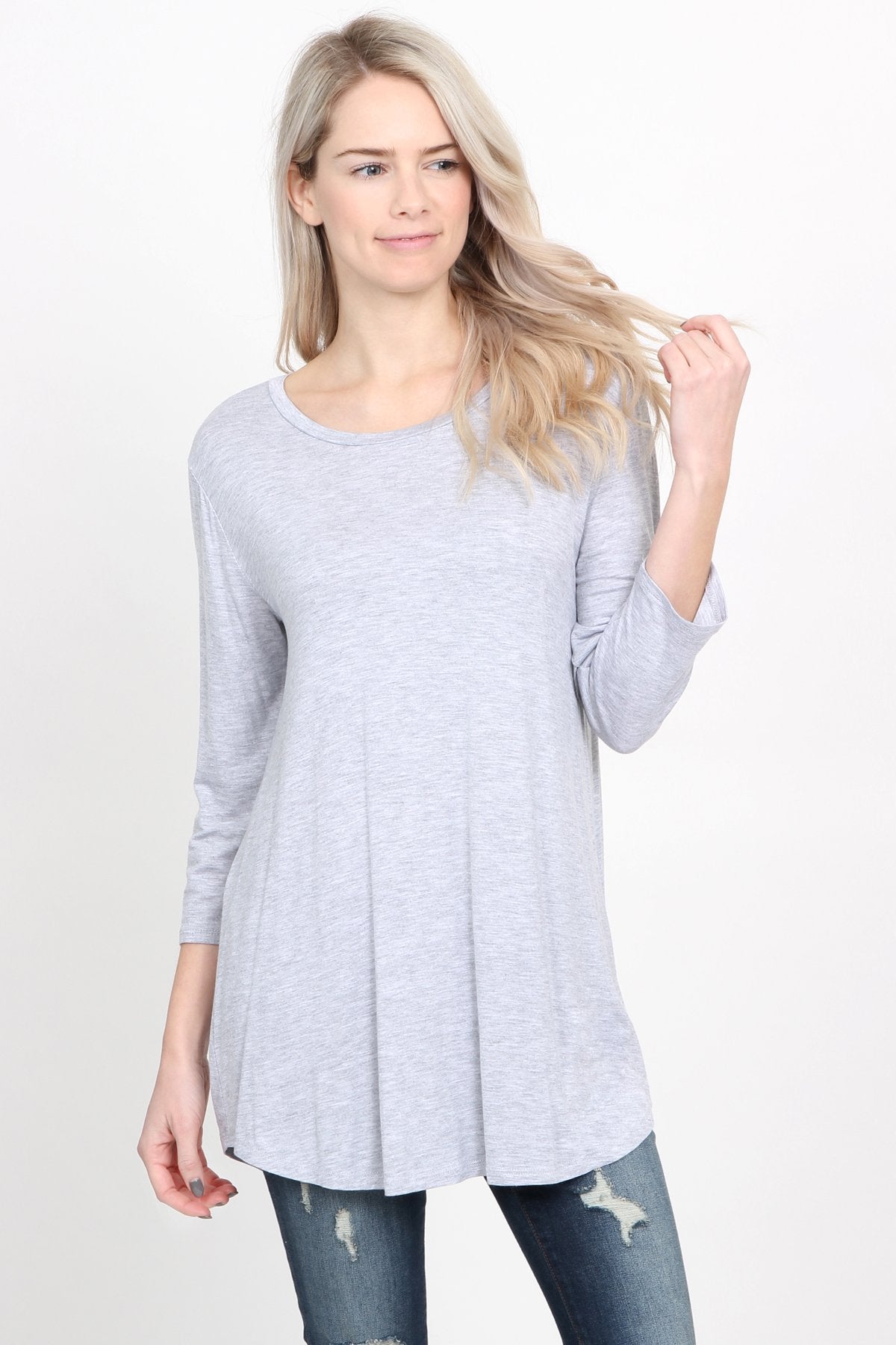 Premium 3/4 Sleeve Dolphin Hem Top