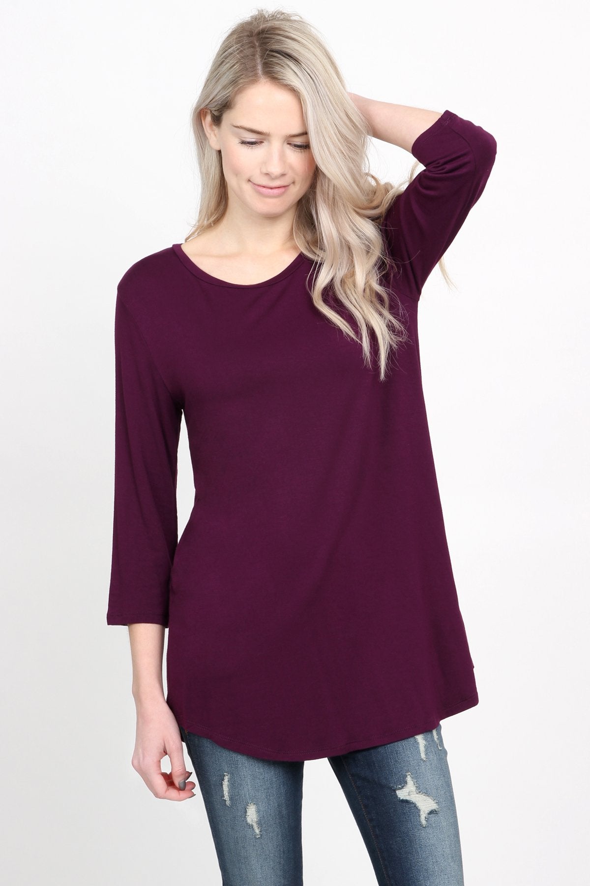Premium 3/4 Sleeve Dolphin Hem Top