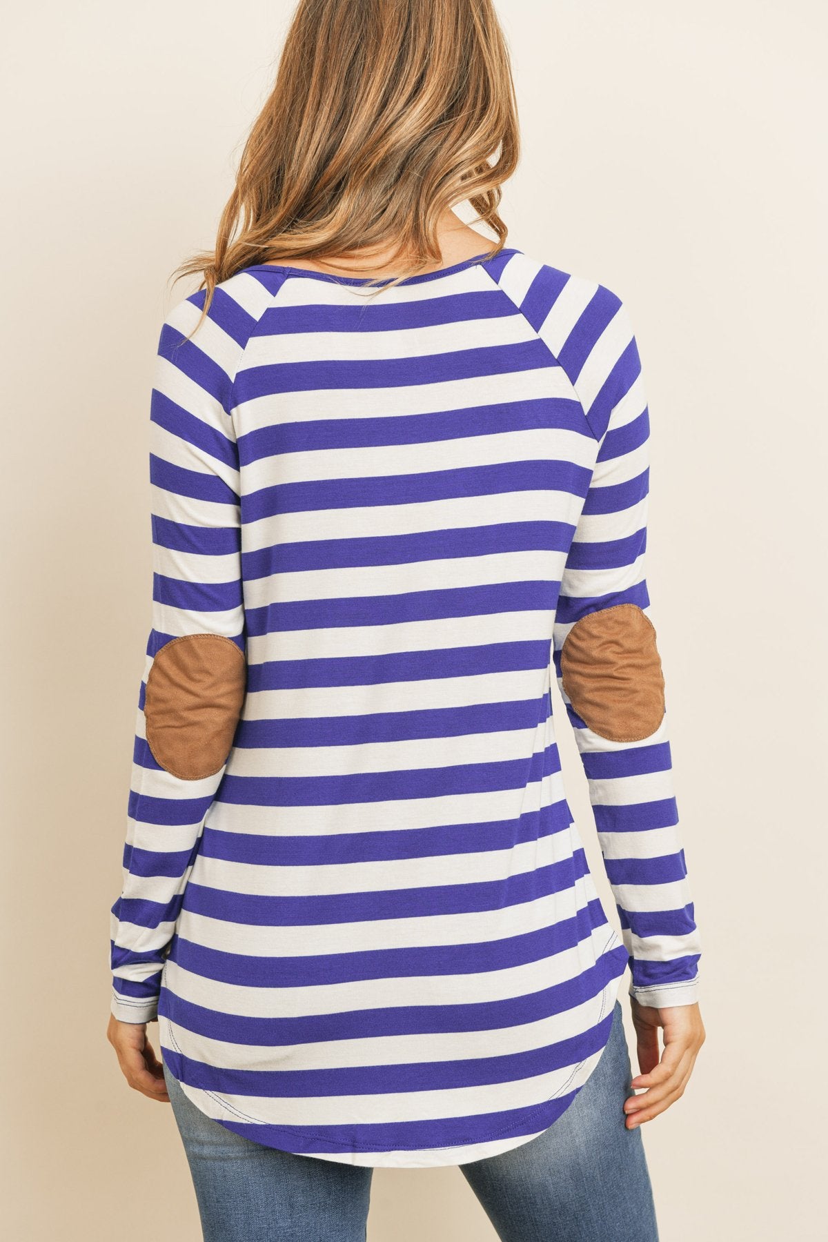 Long Sleeved Striped Elbow Suede Patch Tunic