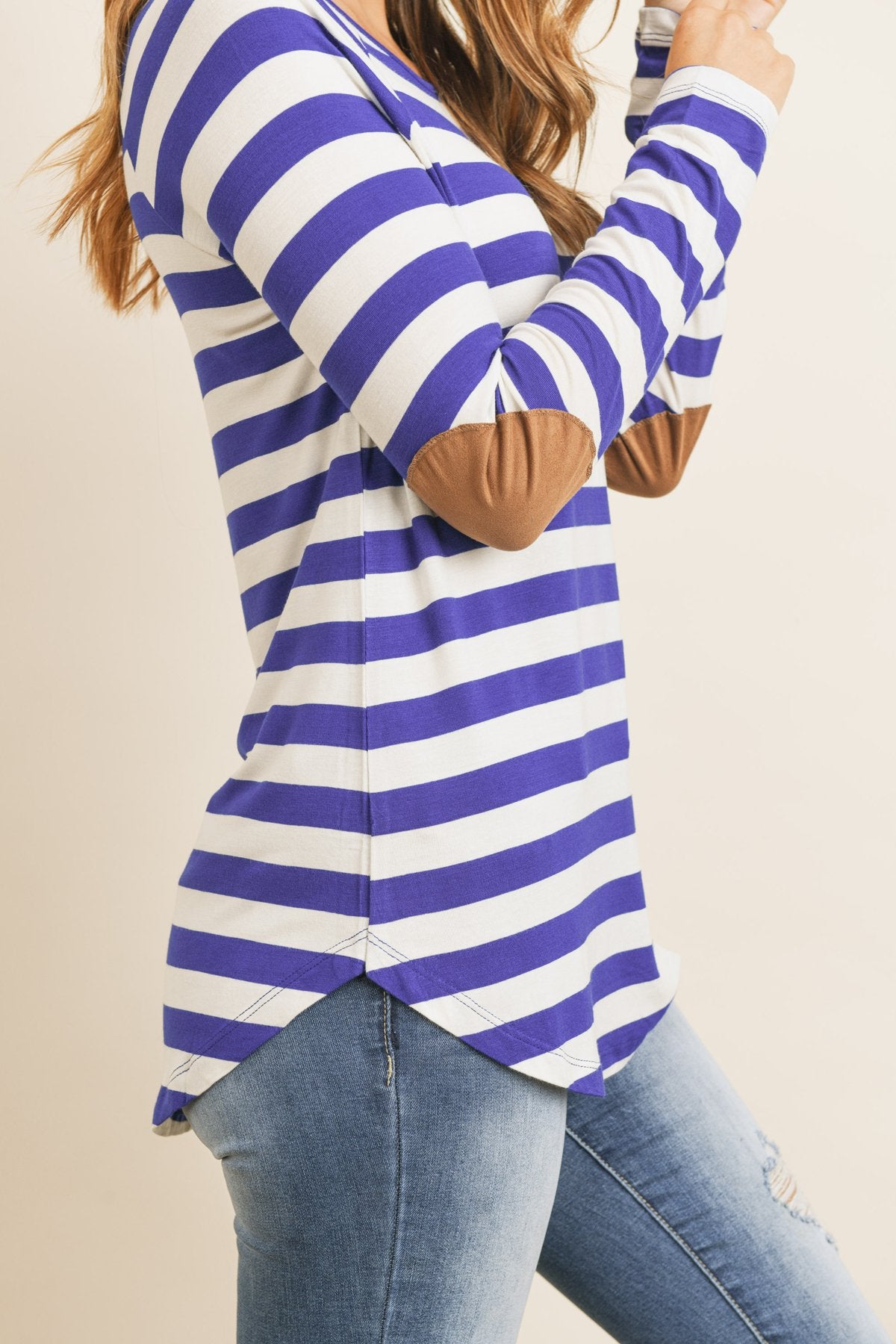 Long Sleeved Striped Elbow Suede Patch Tunic