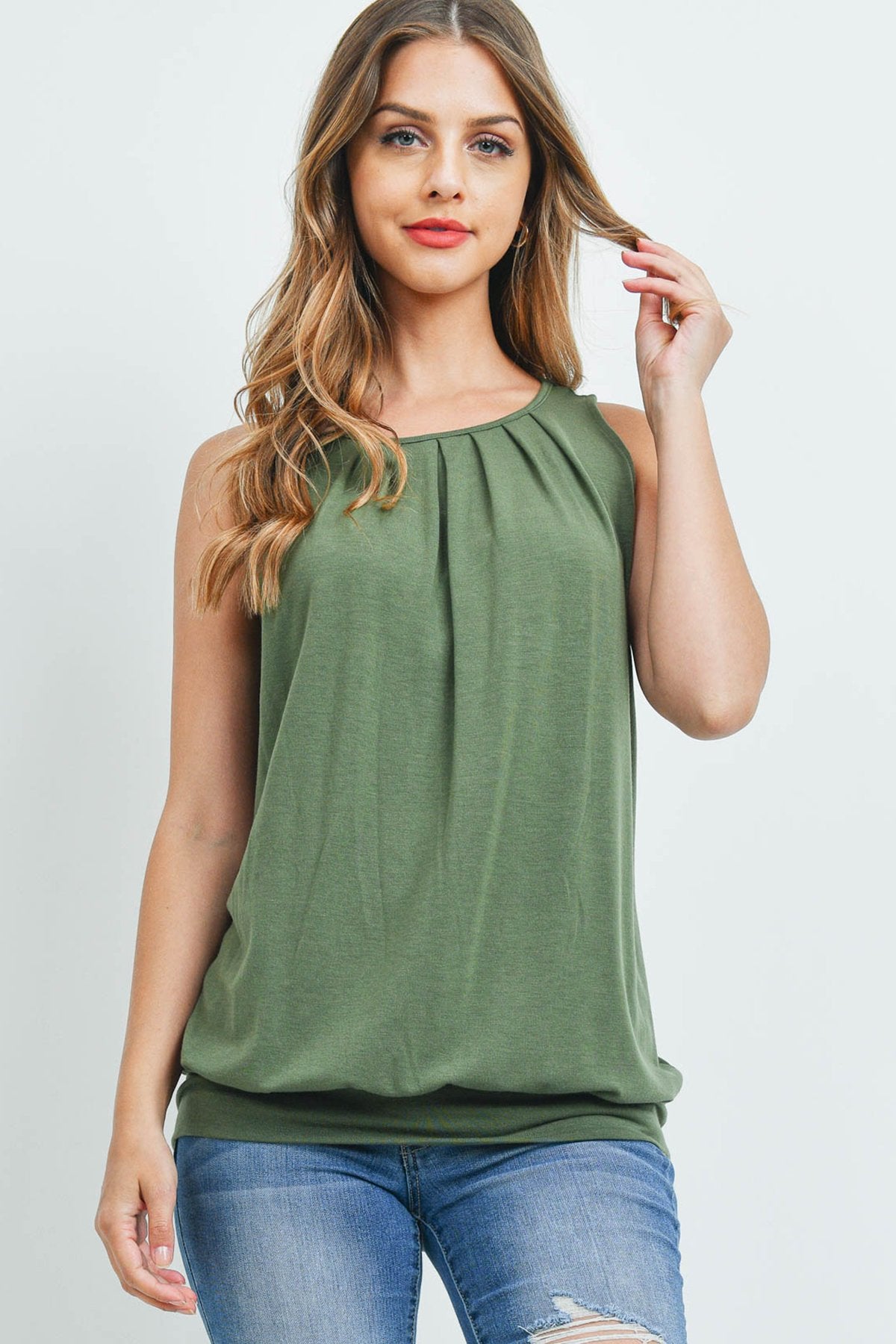 Sleeveless Pleated Top With Waistband