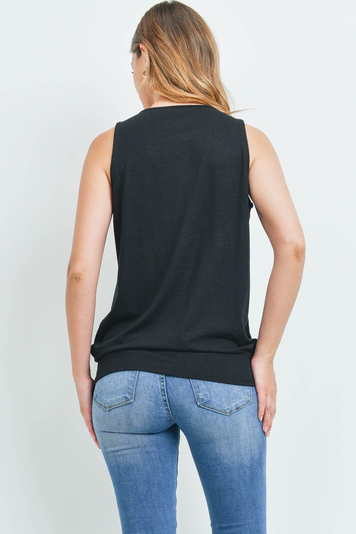 Sleeveless Pleated Top With Waistband