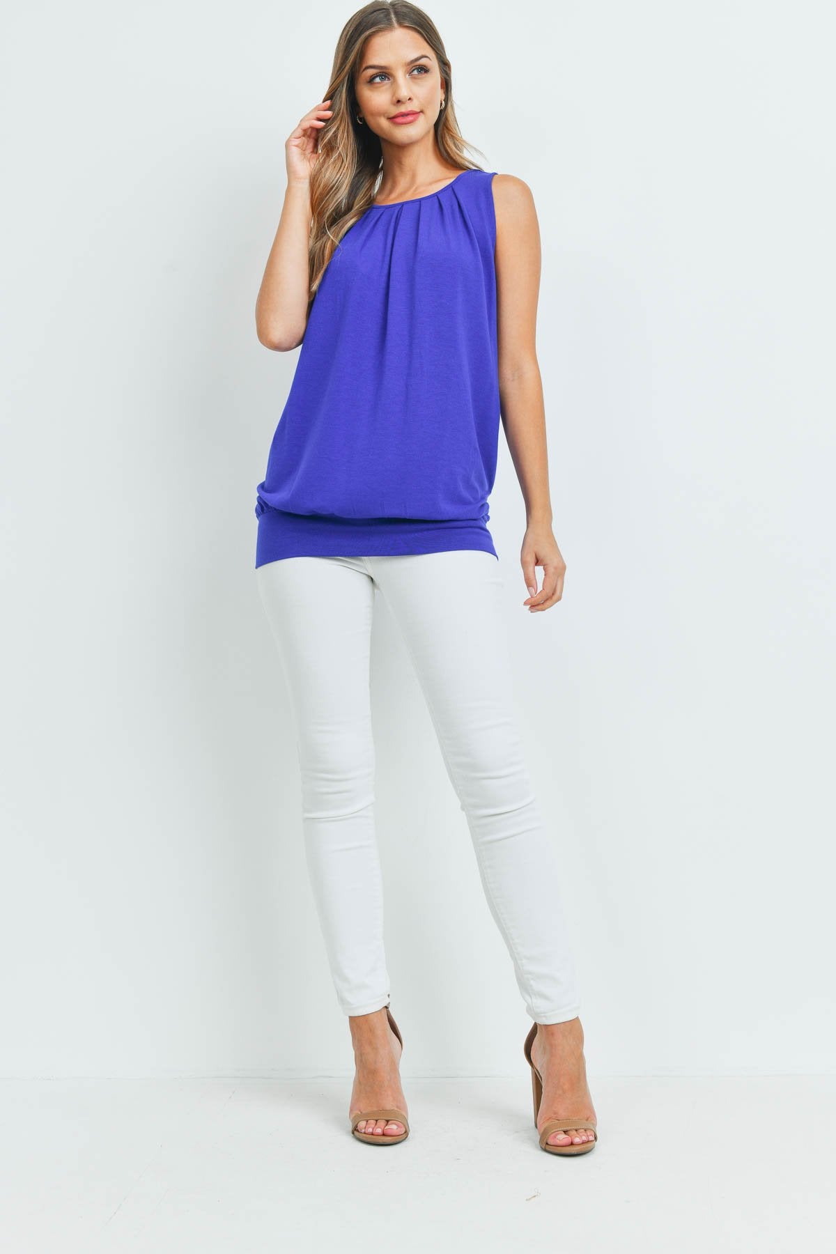 Sleeveless Pleated Top With Waistband