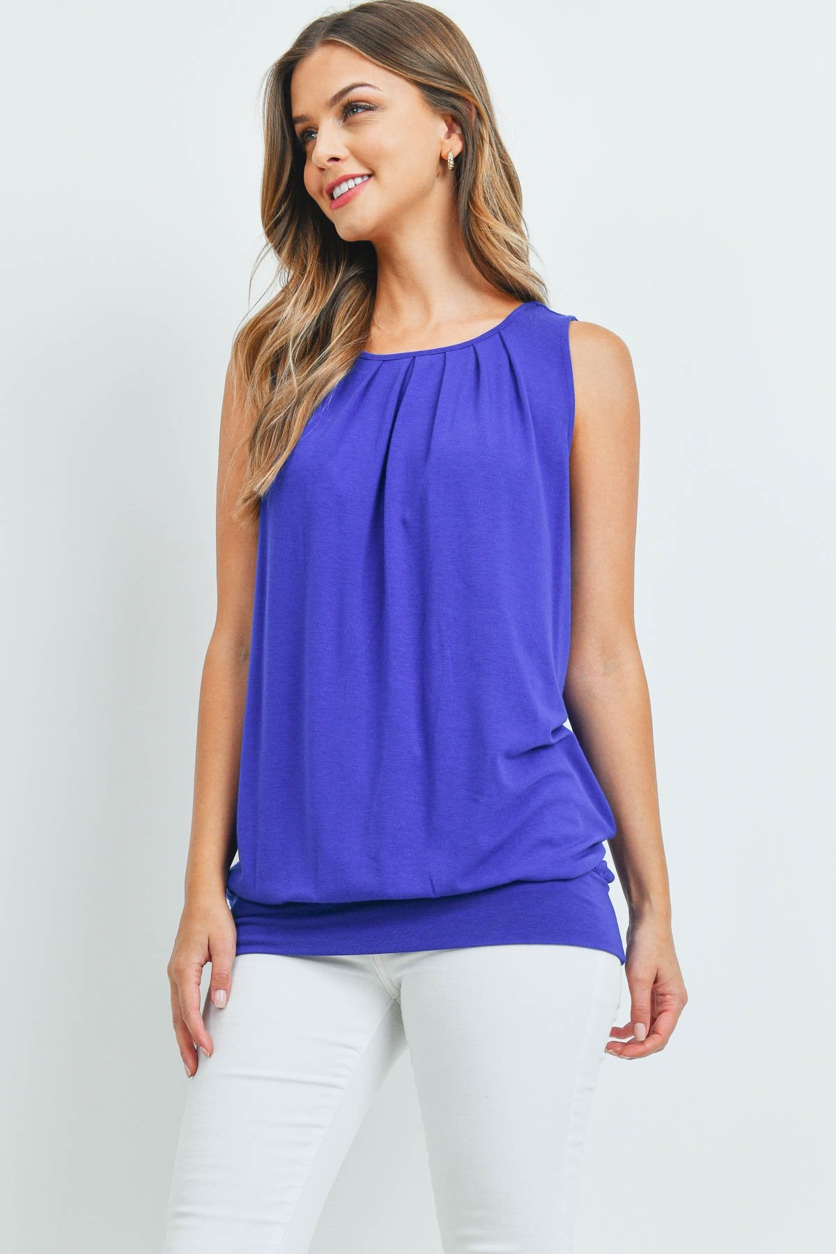 Sleeveless Pleated Top With Waistband