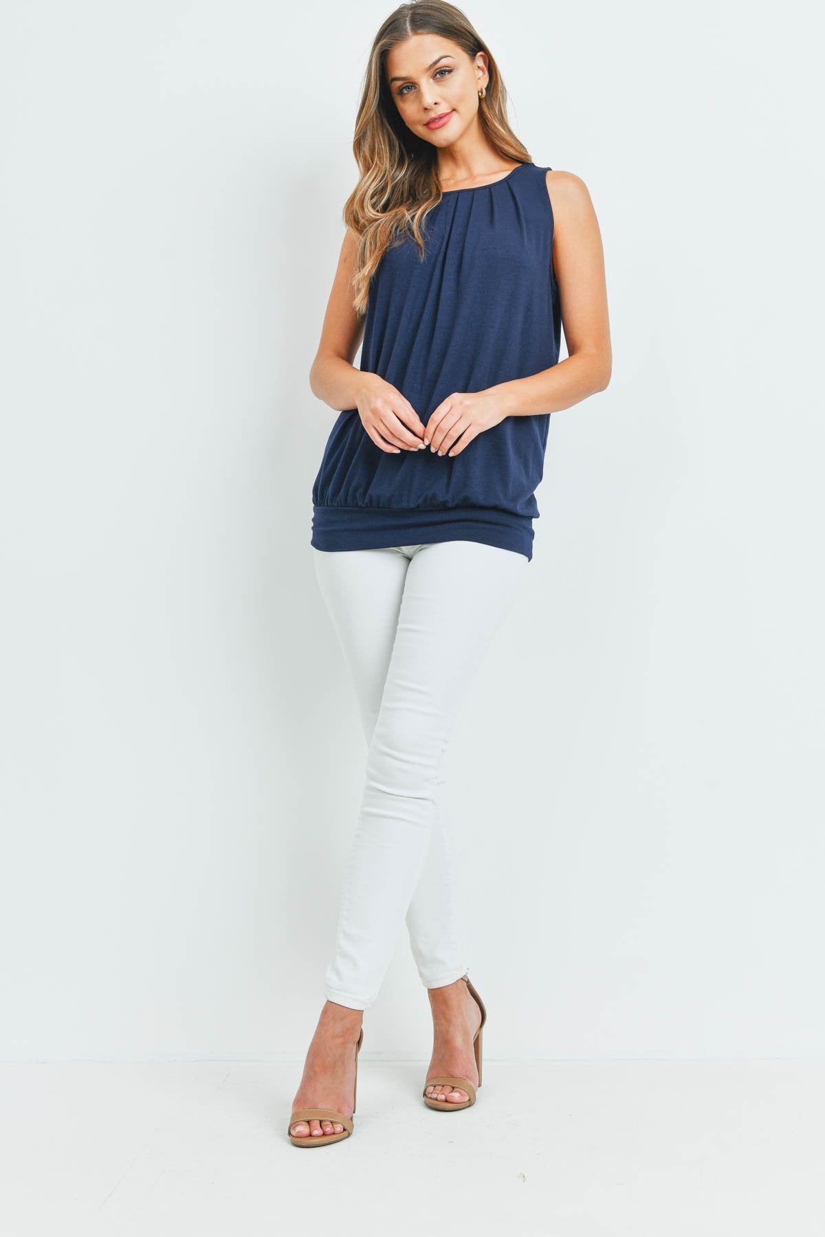 Sleeveless Pleated Top With Waistband