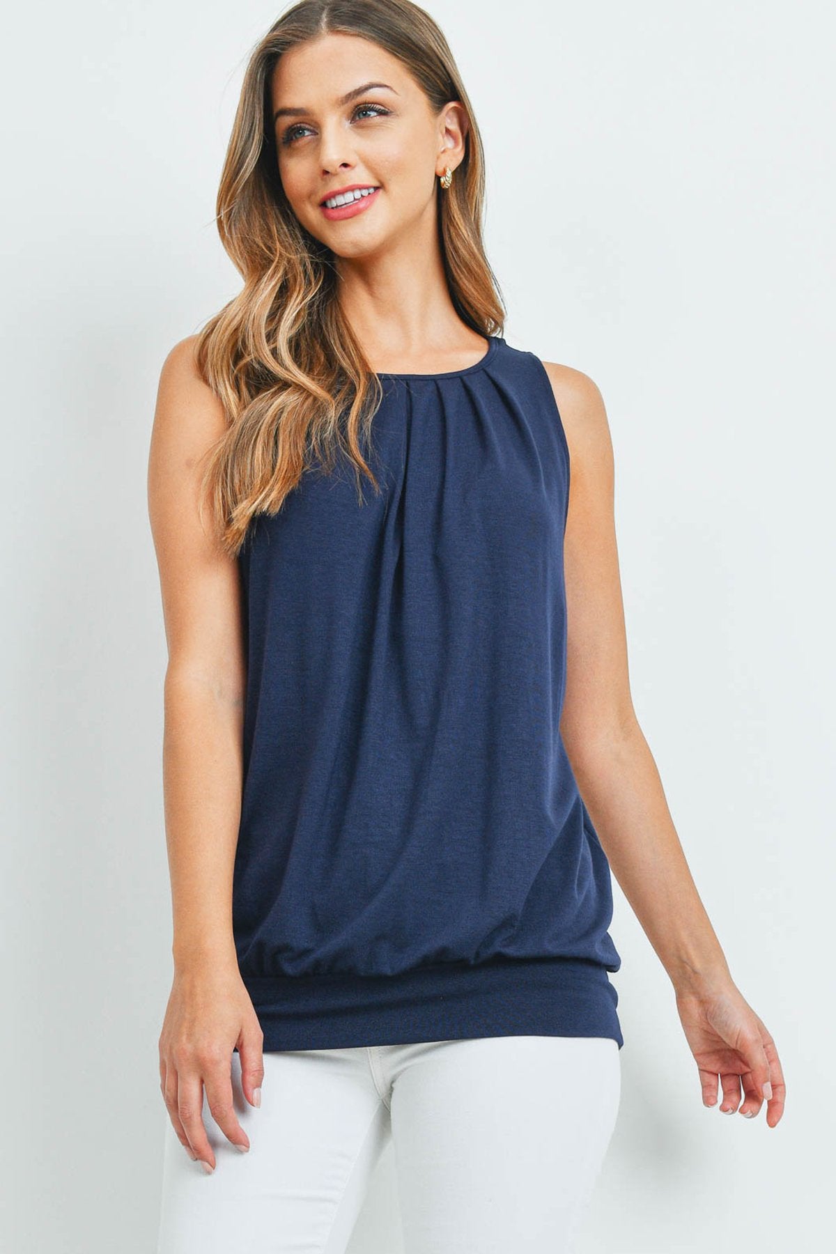 Sleeveless Pleated Top With Waistband