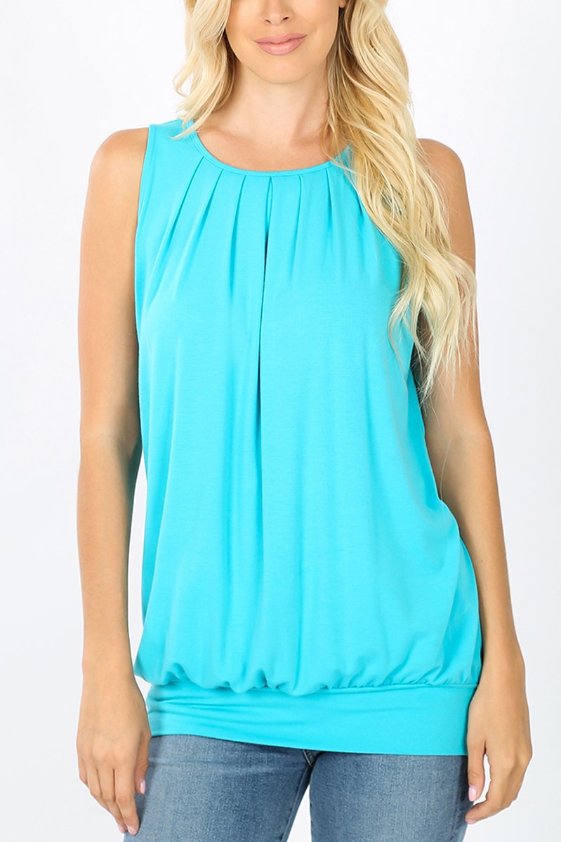 Sleeveless Pleated Top With Waistband