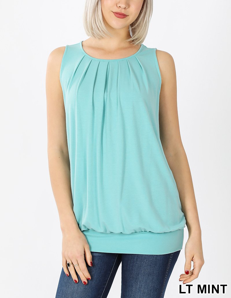 Sleeveless Pleated Top With Waistband