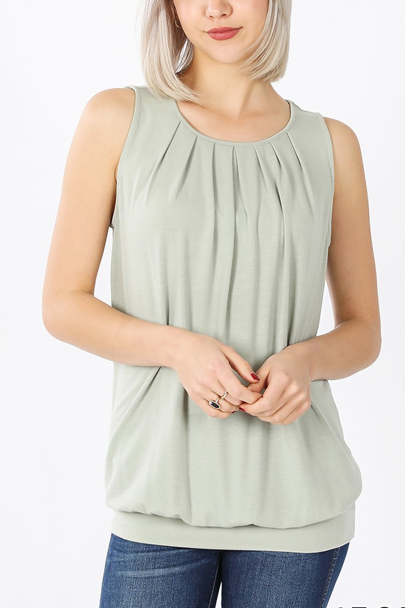 Sleeveless Pleated Top With Waistband