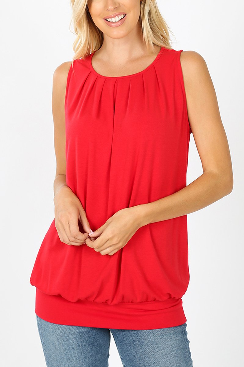 Sleeveless Pleated Top With Waistband