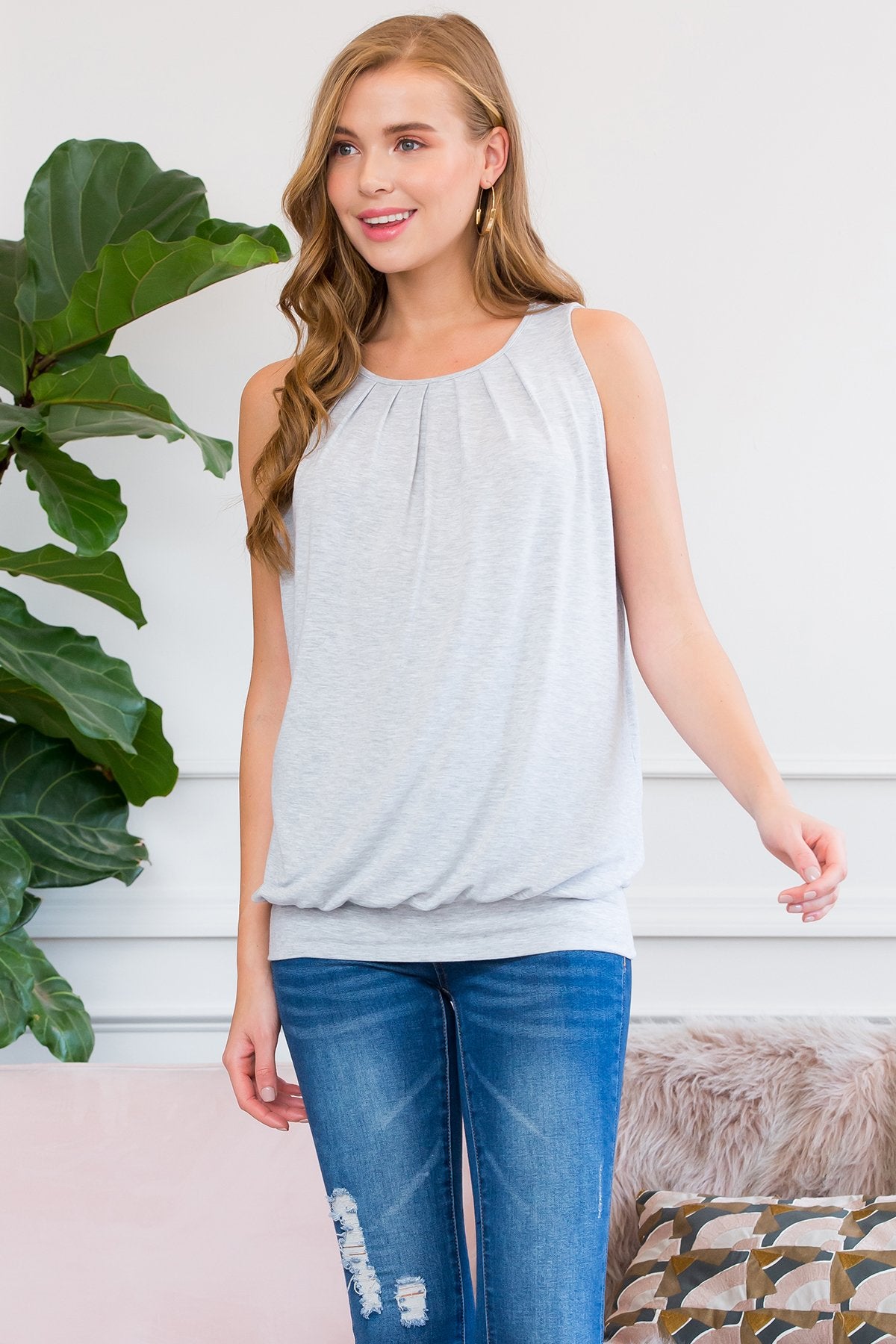 Sleeveless Pleated Top With Waistband